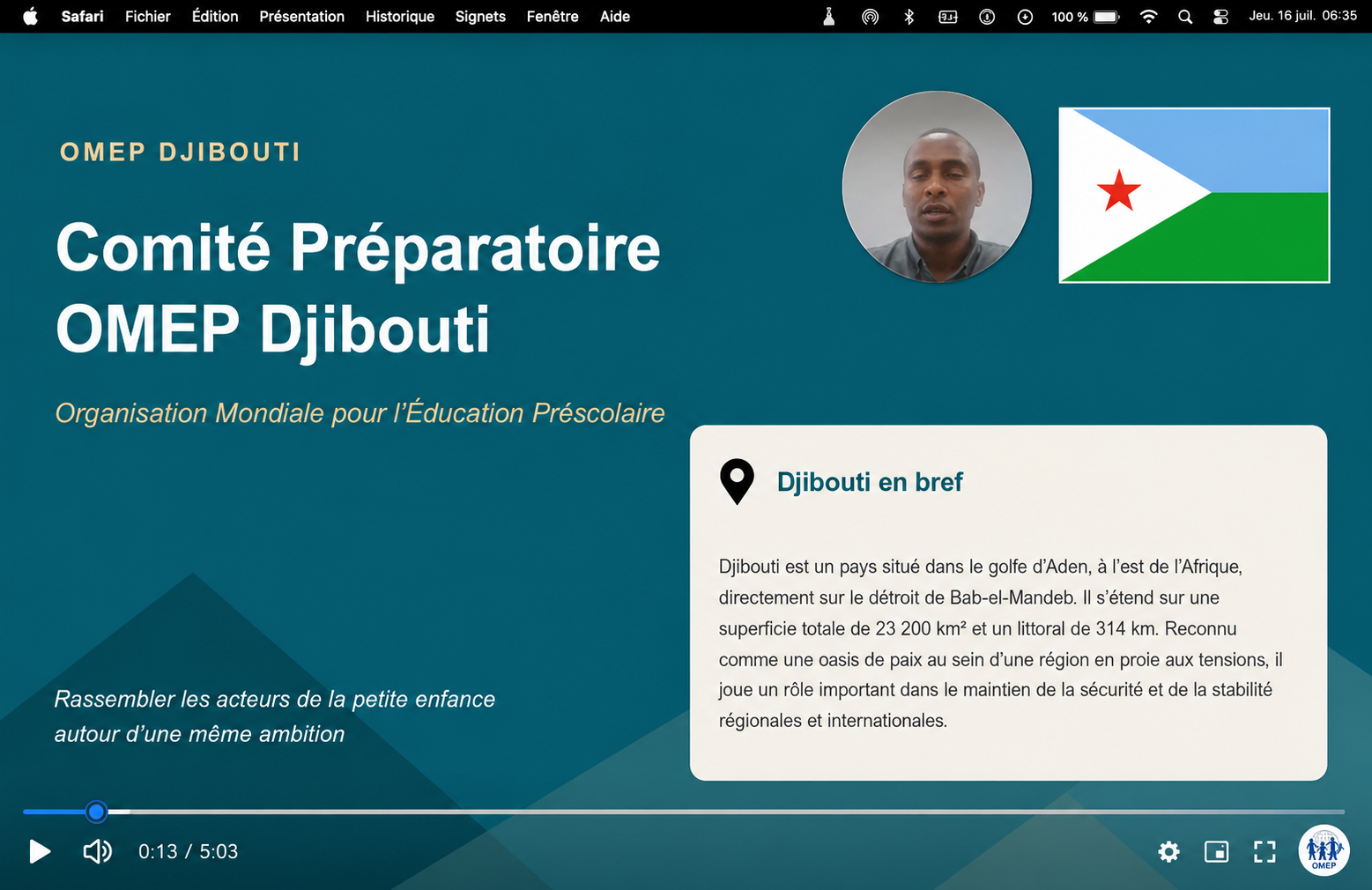 Présentation du Comité préparatoire OMEP Djibouti diffusée en visioconférence